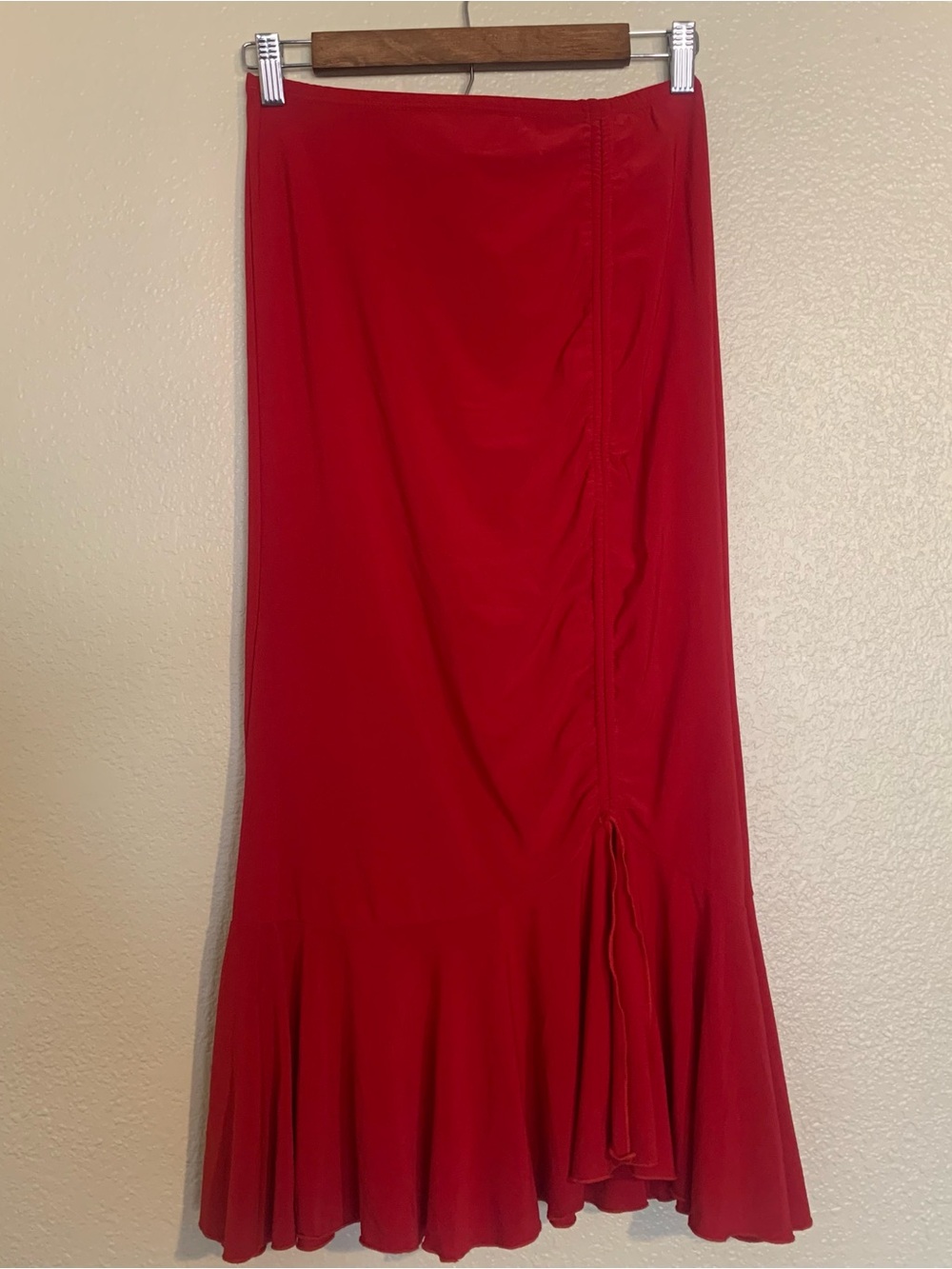 Flowing Red Maxi Skirt with Flounce Hem